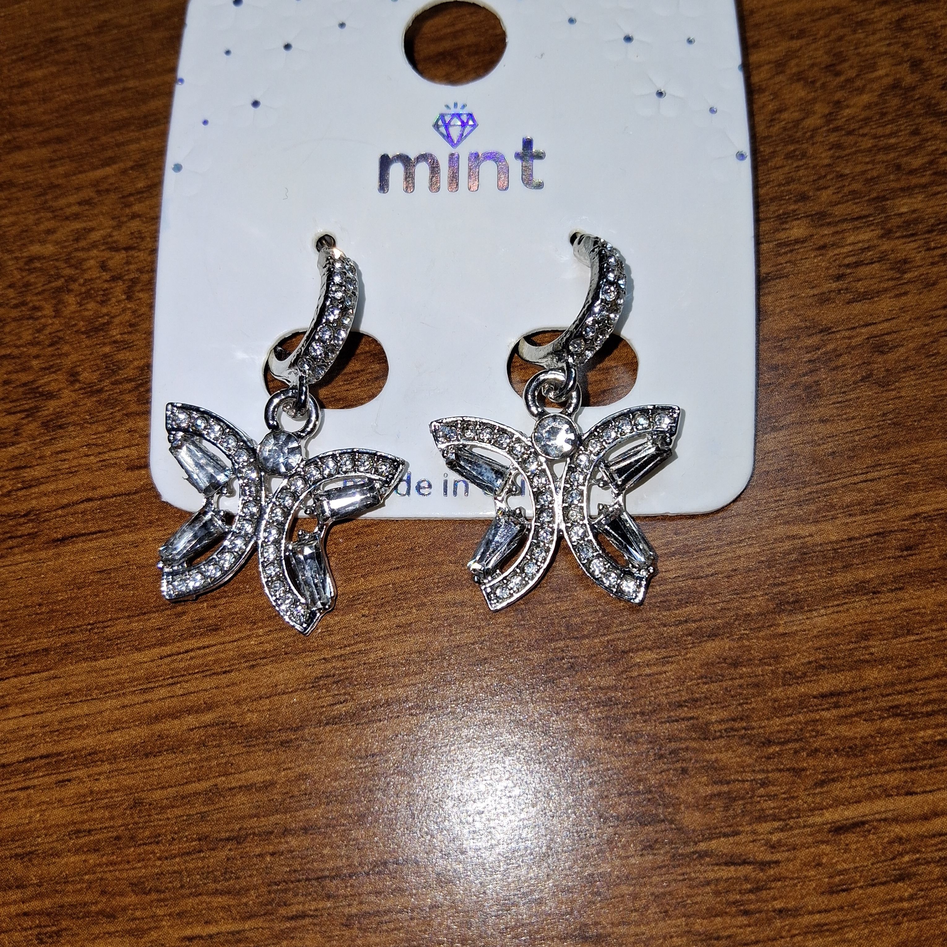 Mint Sparkling Silver Toned Butterfly Earrings 20$